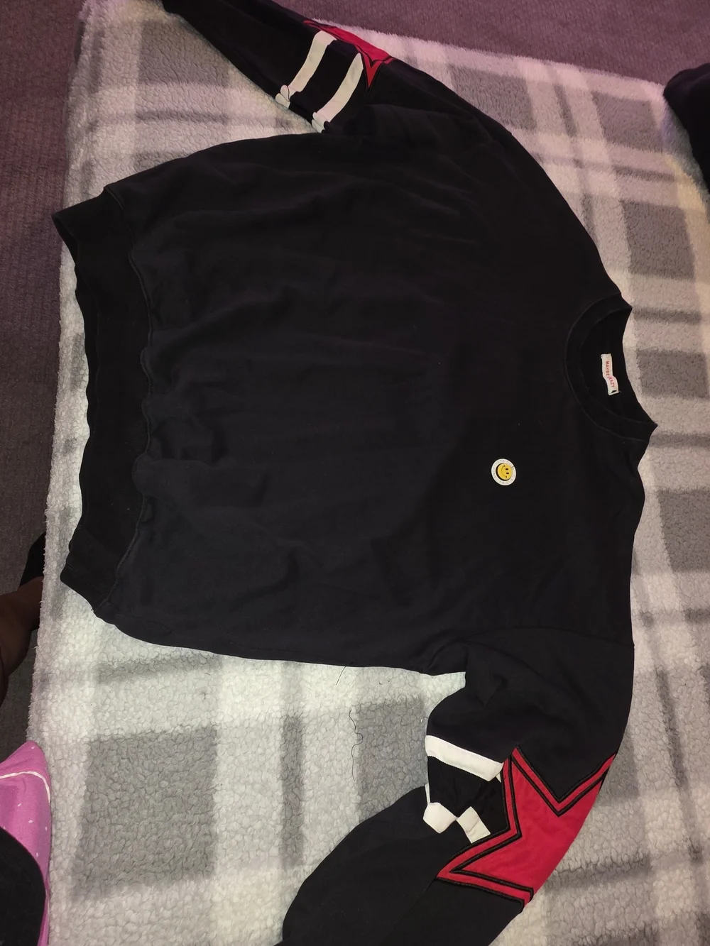 Men's Black Crewneck Sweater with Red Star Accent
